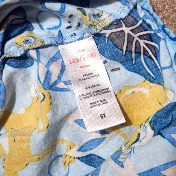 Disney The Lion King Kids Blue and Yellow Button Down Shirt Size 5T - Picture 2 of 3